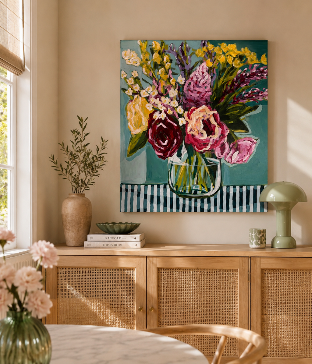 Flowers on Stripes, 70 x 60 cm