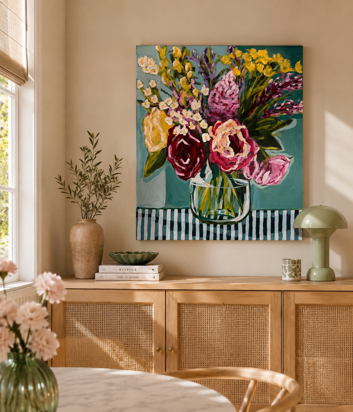 Flowers on Stripes, 70 x 60 cm