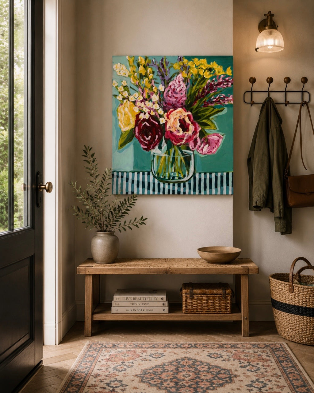 Flowers on Stripes, 70 x 60 cm