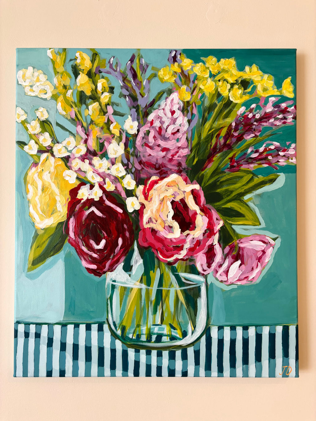 Flowers on Stripes, 70 x 60 cm