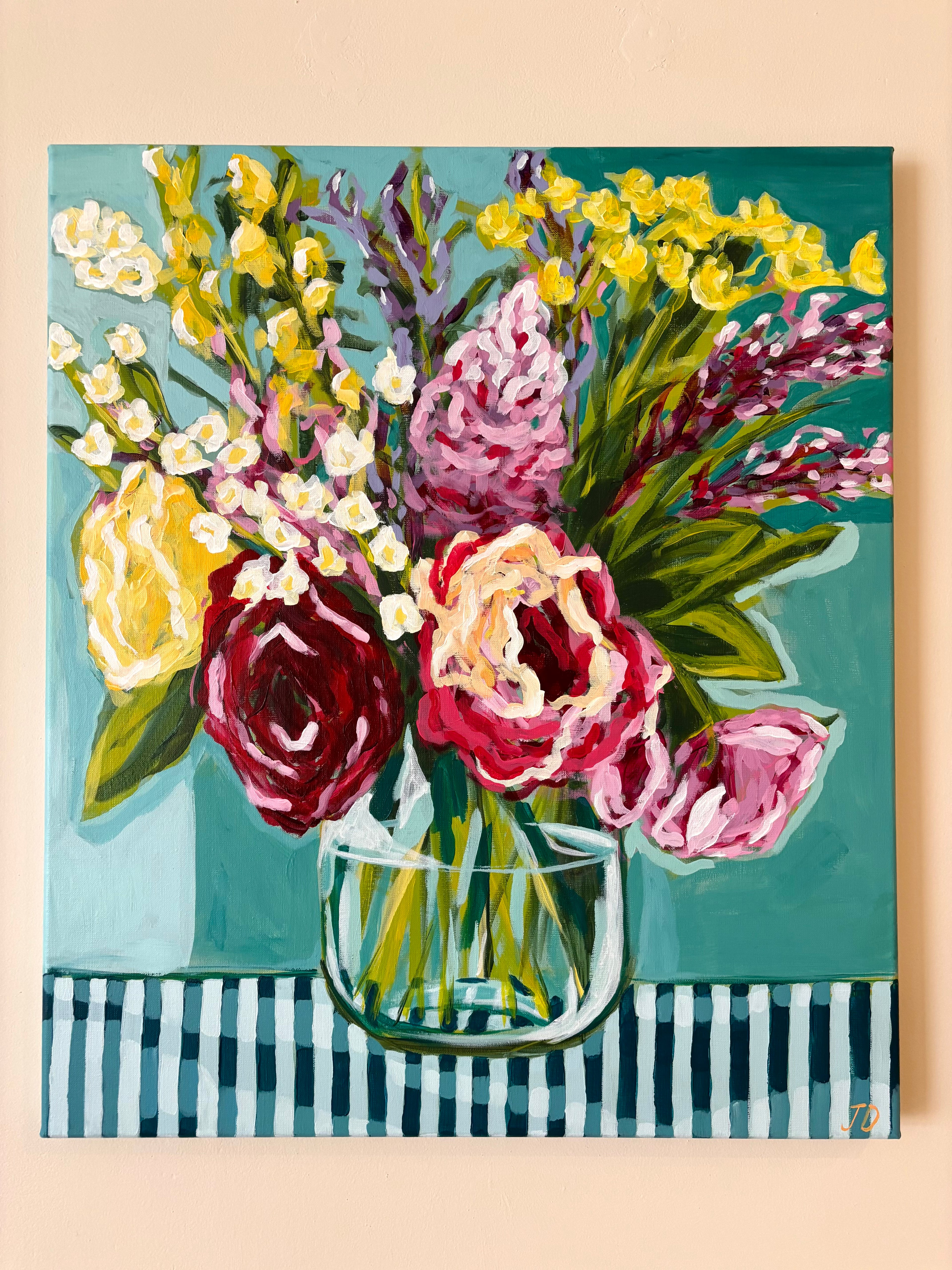 Flowers on Stripes, 70 x 60 cm